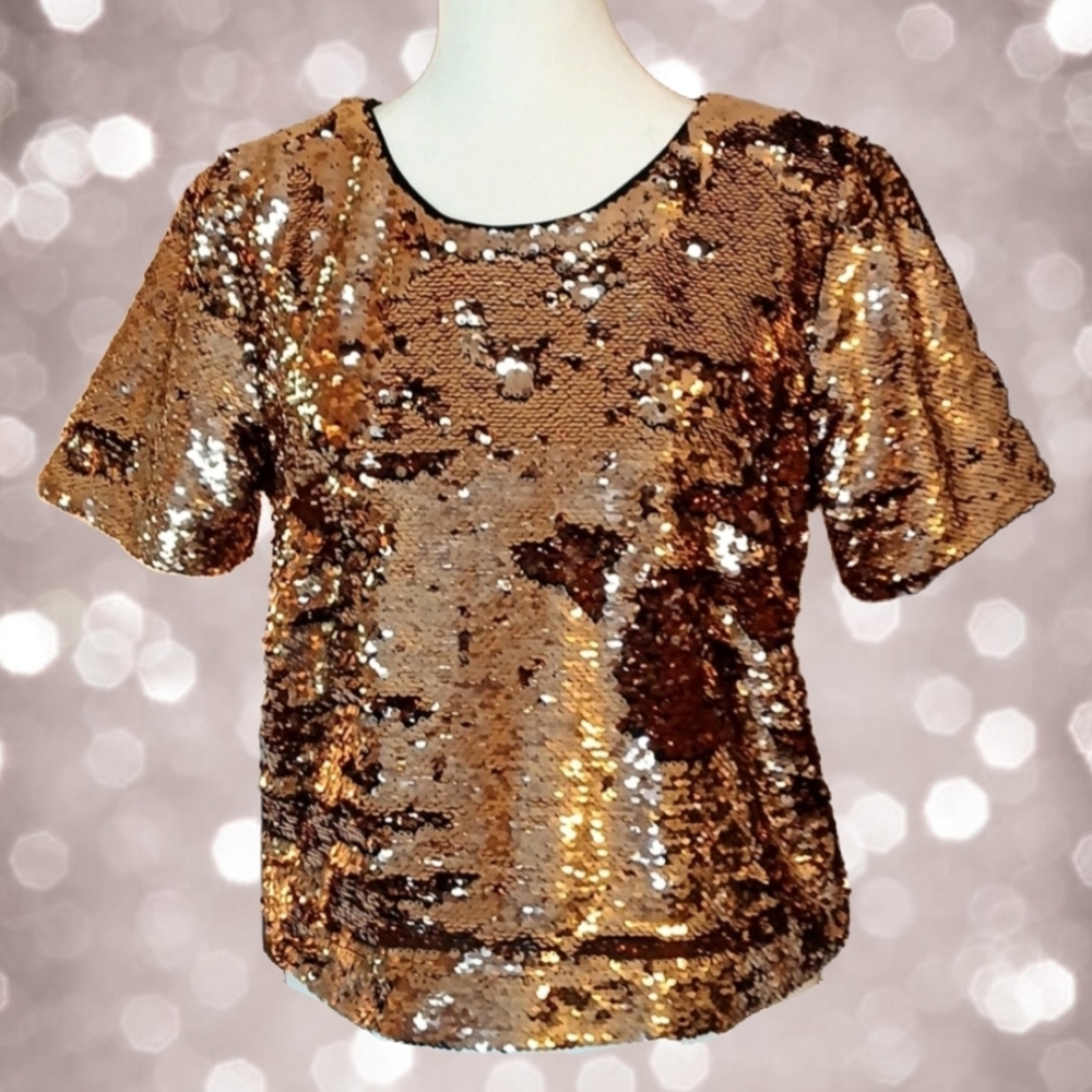 Scoop Sequin Blouse Top Tee size M Disco Dance Club Party Wear